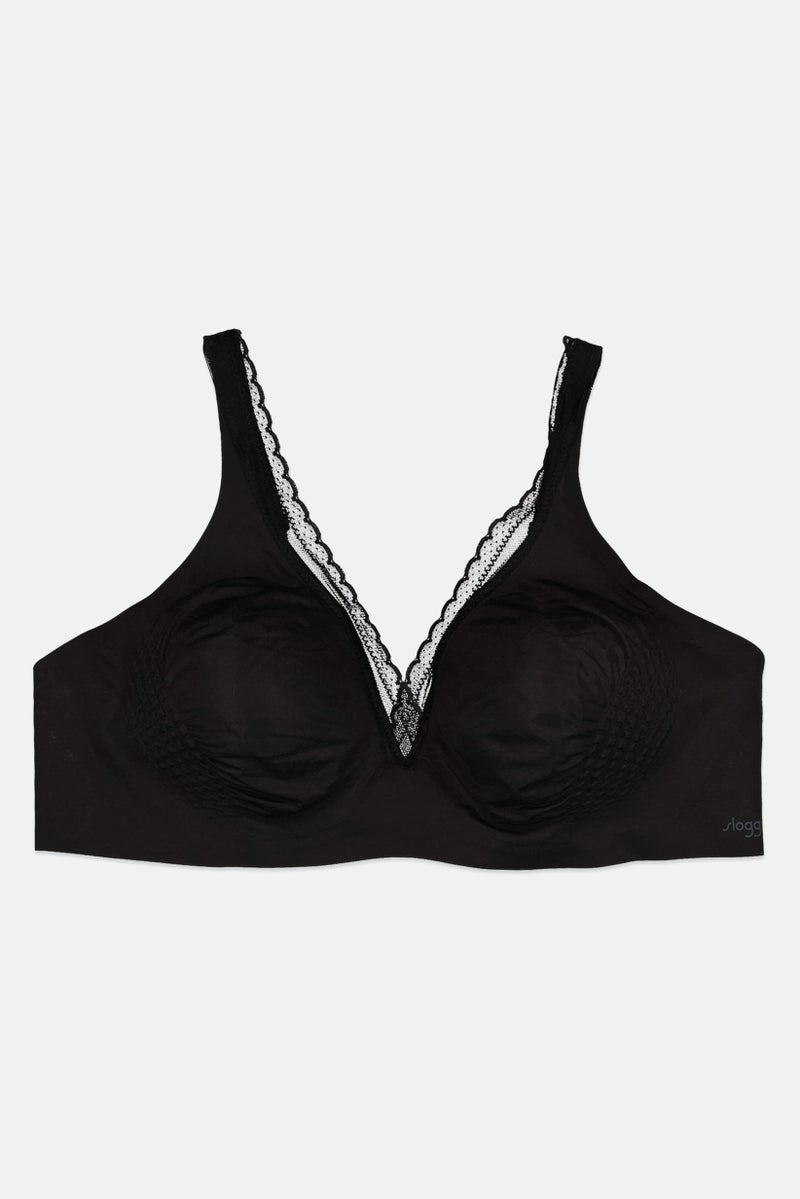 sloggi سوتيان تي شيرت مزود بوسادة منسوجة للنساء بتصميم متكيف، أسود - Image 1