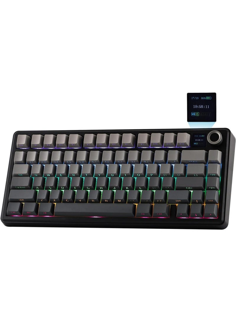 AULA F75 MAX mechanical gaming keyboard is a three-mode wireless keyboard with a TFT screen, joystick, and hot-swappable keys. It features a creamy gasket design and supports 2.4GHz Type-C cable and Bluetooth 5.0 connectivity for PC, Mac, and desktop. - Image 1