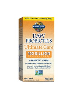 Raw Probiotics - 100 Billion CFU, Shelf Stable, 30 Capsules - For Men and Women, Digestive Enzymes, Clinically Studied Strains - by Garden of Life