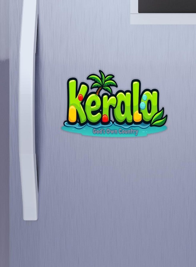 GiftODay Indian State Kerala Theme Souvenir Wooden Fridge Magnet for Refrigerator - Kerala Fridge Magnet for Kitchen Decor | Perfect Souvenir Gift | Size 3x3 Inches | Pack of 1 - Image 1