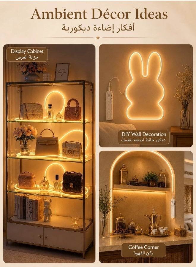 Battery Powered Silicone Neon Tape Light with Smart Motion Sensor, 2M Wireless Warm White Flexible LED Strip, No-Drill Self-Adhesive Ambient Light for Cabinet, Shelf, Kitchen, Bedroom & Display - Image 4