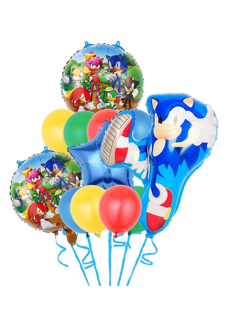 12pcs /set cartoon character anime balloon set for party supply cartoon Sonic themed birthday party decoration aluminum foil balloon set - Image 1