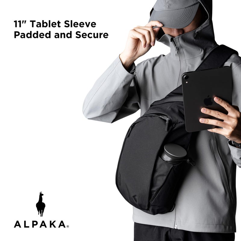 ALPAKA Metro Crossbody Right Shoulder 7.5L - Crossbody Bag Men,Sling Backpack - Fits 11" Tablet - Single Shoulder with YKK Zipper - Expandable Water Bottle Pocket - Phone Sleeve- Black Axoflux 210D - Image 5