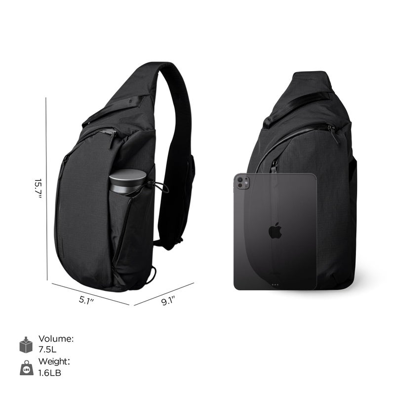 ALPAKA Metro Crossbody Right Shoulder 7.5L - Crossbody Bag Men,Sling Backpack - Fits 11" Tablet - Single Shoulder with YKK Zipper - Expandable Water Bottle Pocket - Phone Sleeve- Black Axoflux 210D - Image 4