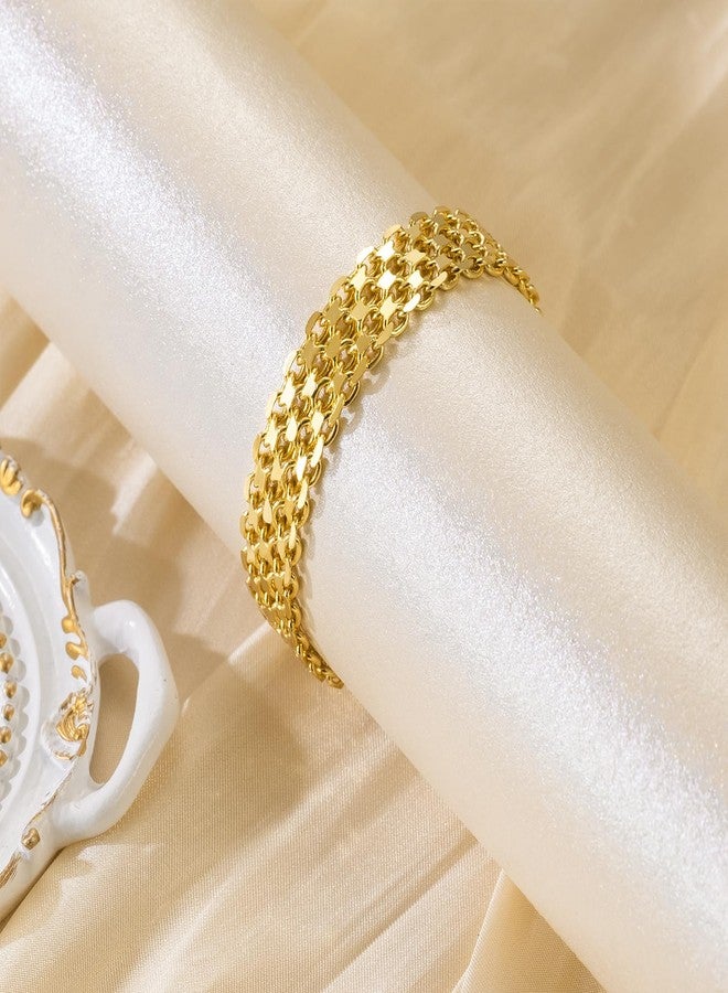 CISSIEPERAL Gold Bracelet Stack 14K Gold Bracelets for Women Chunky Delicate Tapestry of Elegance Dainty Bracelet for Women (C-7.5 Inches) - Image 4