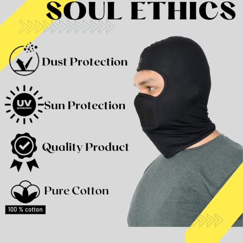 SOUL eTHICS Unisex Premium Cotton Breathable, Stretchable Full Face Mask for Winter, Dust, Cold, Protection, Bike Riding, Helmet Cap, and All Other Outdoor Activities (Full Rider Mask), Black - Image 3