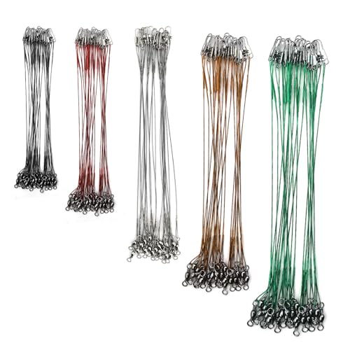 FREGITO Stainless Steel Fishing Leaders, Fishing Leader Line with Swivels and Clips for Saltwater and Freshwater, 31LB Per Piece, 6", 7", 9", 10", 12" - Image 1