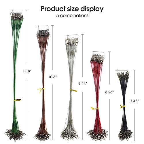 FREGITO Stainless Steel Fishing Leaders, Fishing Leader Line with Swivels and Clips for Saltwater and Freshwater, 31LB Per Piece, 6", 7", 9", 10", 12" - Image 2