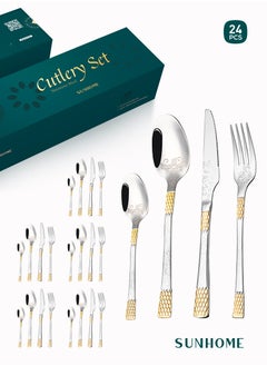 Sunhome 24-Piece Stainless Steel Cutlery Set with Laser Engraving For Kitchen  - Image 1