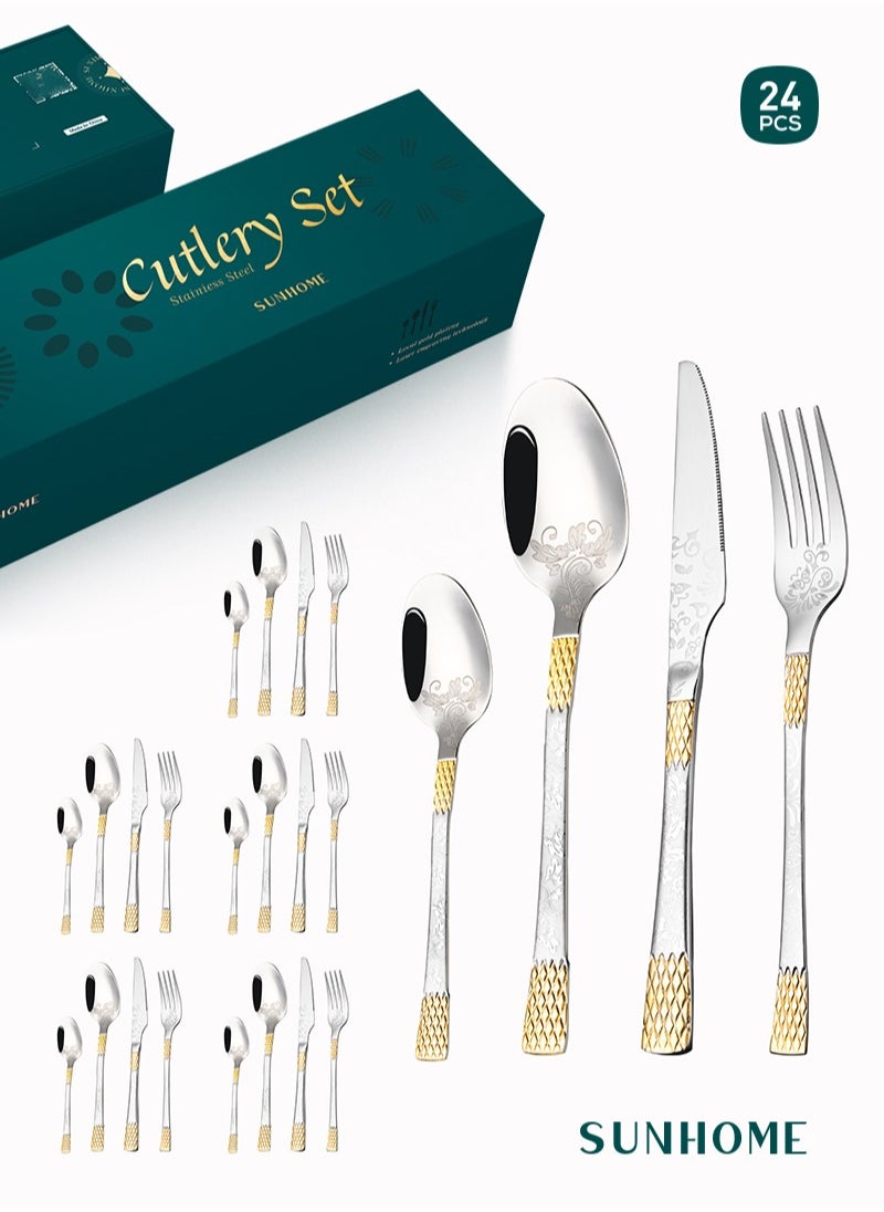 Sunhome SUNHOME 24-Piece Stainless Steel Cutlery Set Kitchen Utensil Set Western Tableware Suitable For Home Kitchen Restaurant Hotel Party Dining Picnic Dining Exquisite Packaging Gift  - Image 1