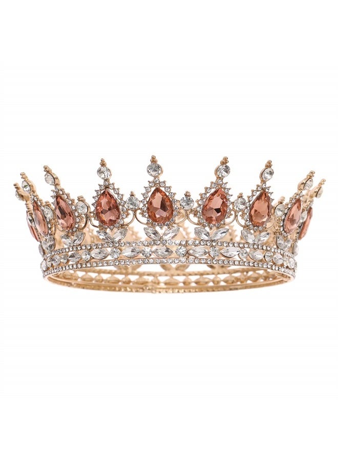 FORSEVEN Queen Crown Rhinestone Wedding Crowns and Tiaras for Women Costume Party Hair Accessories Princess Birthday Crown Crystal Bridal Crown (Gold+Champagne) - Image 1