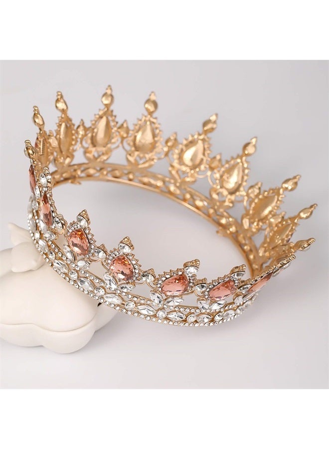 FORSEVEN Queen Crown Rhinestone Wedding Crowns and Tiaras for Women Costume Party Hair Accessories Princess Birthday Crown Crystal Bridal Crown (Gold+Champagne) - Image 3
