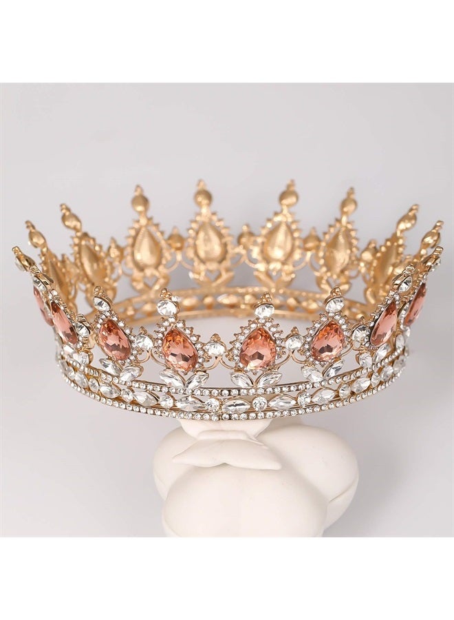 FORSEVEN Queen Crown Rhinestone Wedding Crowns and Tiaras for Women Costume Party Hair Accessories Princess Birthday Crown Crystal Bridal Crown (Gold+Champagne) - Image 2