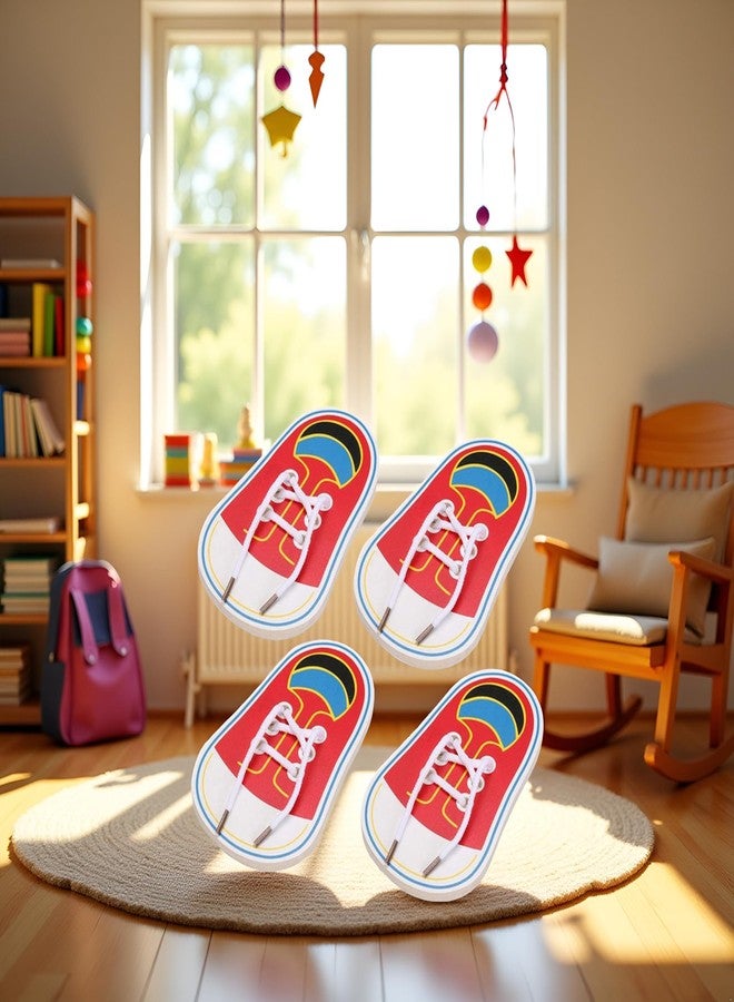 Jinshining 4 Pcs Shoes Learning Toy Kits Learn to Tie Your Own for Kids Practical Learning Toys for Young Children Training Board Kids Toddler Early Wooden Threading Lacing Shoes Craft Kits - Image 3