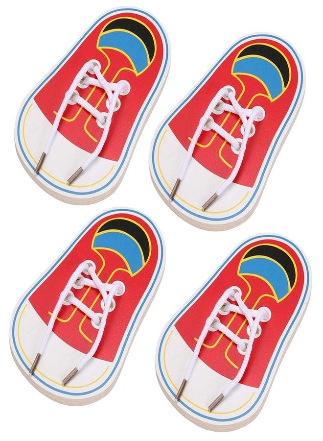 Jinshining 4 Pcs Shoes Learning Toy Kits Learn to Tie Your Own for Kids Practical Learning Toys for Young Children Training Board Kids Toddler Early Wooden Threading Lacing Shoes Craft Kits - Image 1