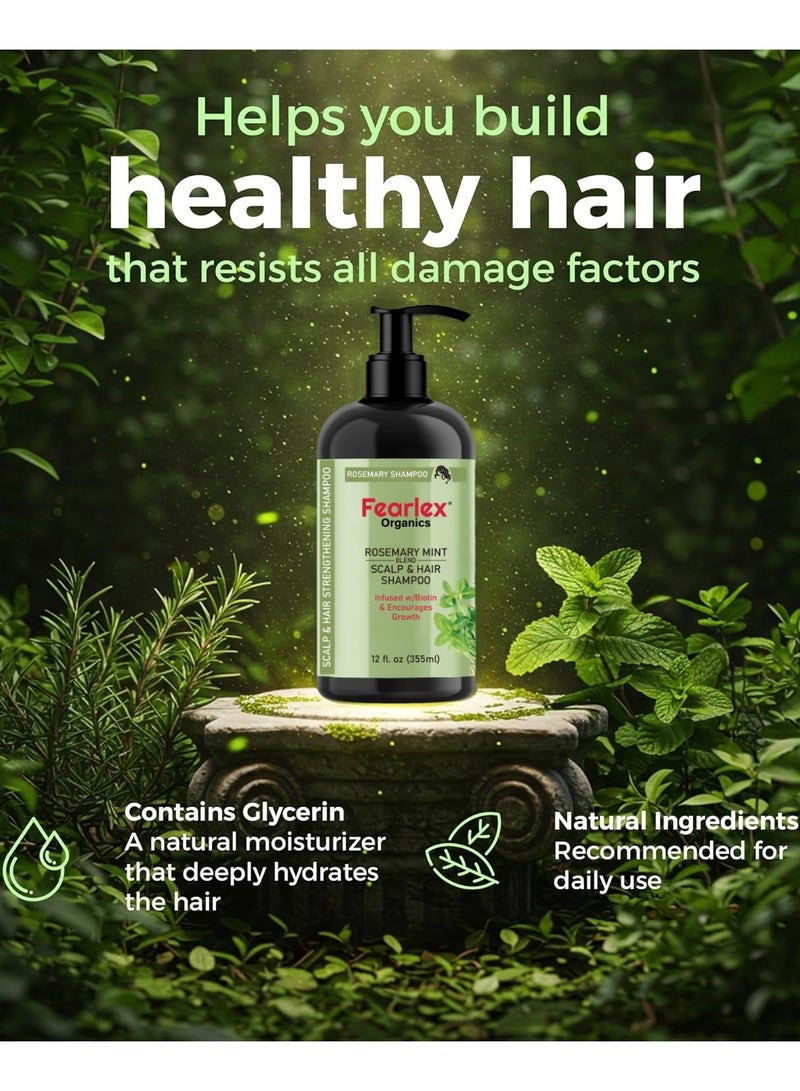 Fearlex ROSEMARY Mint Hair Strengthening Shampoo | Infused  with Biotin for Strengthening & Nourishing Weak and Brittle Hair 355 ml - Image 4
