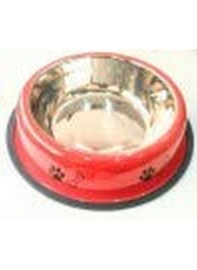 Loving Pets Stainless Steel Dog Food Bowl (Red Panja,Bone Printe, 200 Ml) 