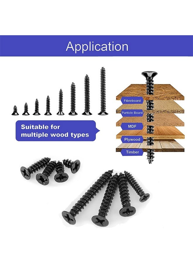 MVAQKLM  300Pcs, Phillips Head Fast Flat Self-Tapping Screws, Drywall Anchors Kit Self Drilling, #6 Length 3/4" to 2" Black Wood Screws Assortment Fasteners Kit with Case - Image 4
