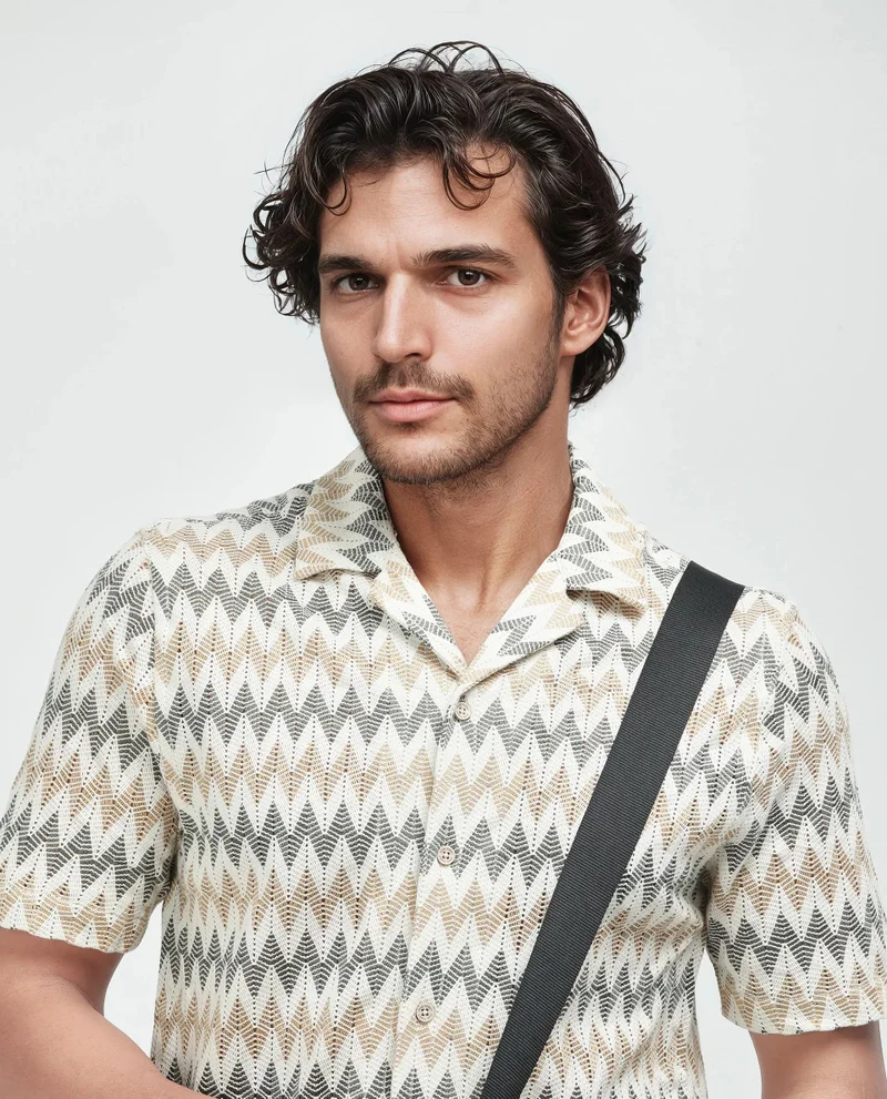 Rare Rabbit Rare Rabbit Men's Nikon Beige Cotton Fabric Short Sleeve Collared Neck Plain Shirt