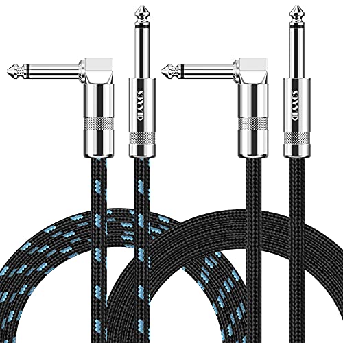 Sovvid 10FT 2 Pack Instrument Cable - Electric Guitar & Bass Guitar Cable with Right Angle 1/4 Inch Connector - Black & Blue - Image 1
