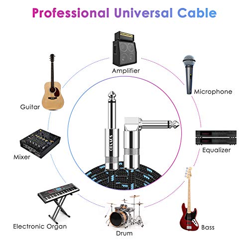 Sovvid 10FT 2 Pack Instrument Cable - Electric Guitar & Bass Guitar Cable with Right Angle 1/4 Inch Connector - Black & Blue - Image 2
