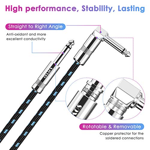 Sovvid 10FT 2 Pack Instrument Cable - Electric Guitar & Bass Guitar Cable with Right Angle 1/4 Inch Connector - Black & Blue - Image 4