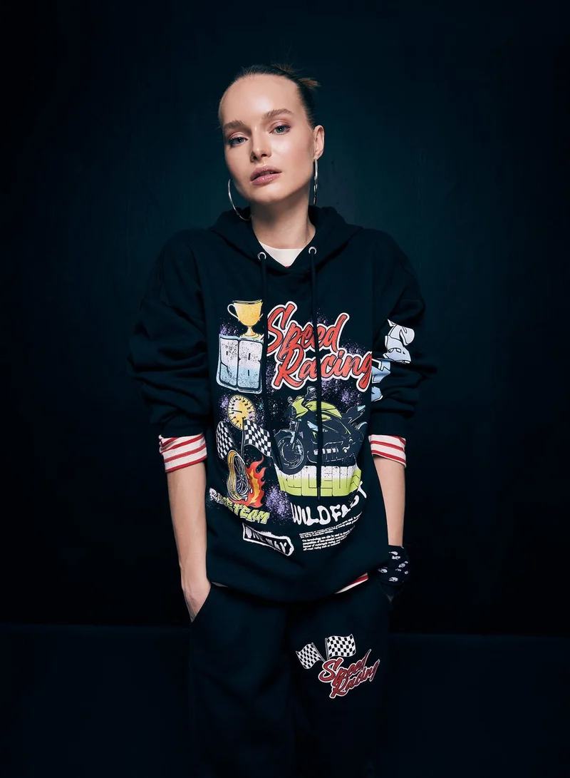 DeFacto Crew Neck Graphic Sweat Shirt