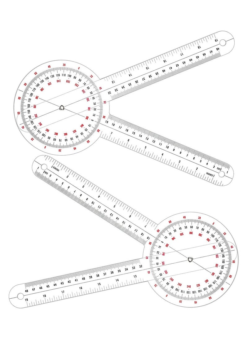 12 Inch Goniometer Transparent Orthopedic Angle Ruler Plastic Goniometer 360 Degree for Body Measuring Tape Goniometer Protractor Ruler (2 pcs) - Image 1