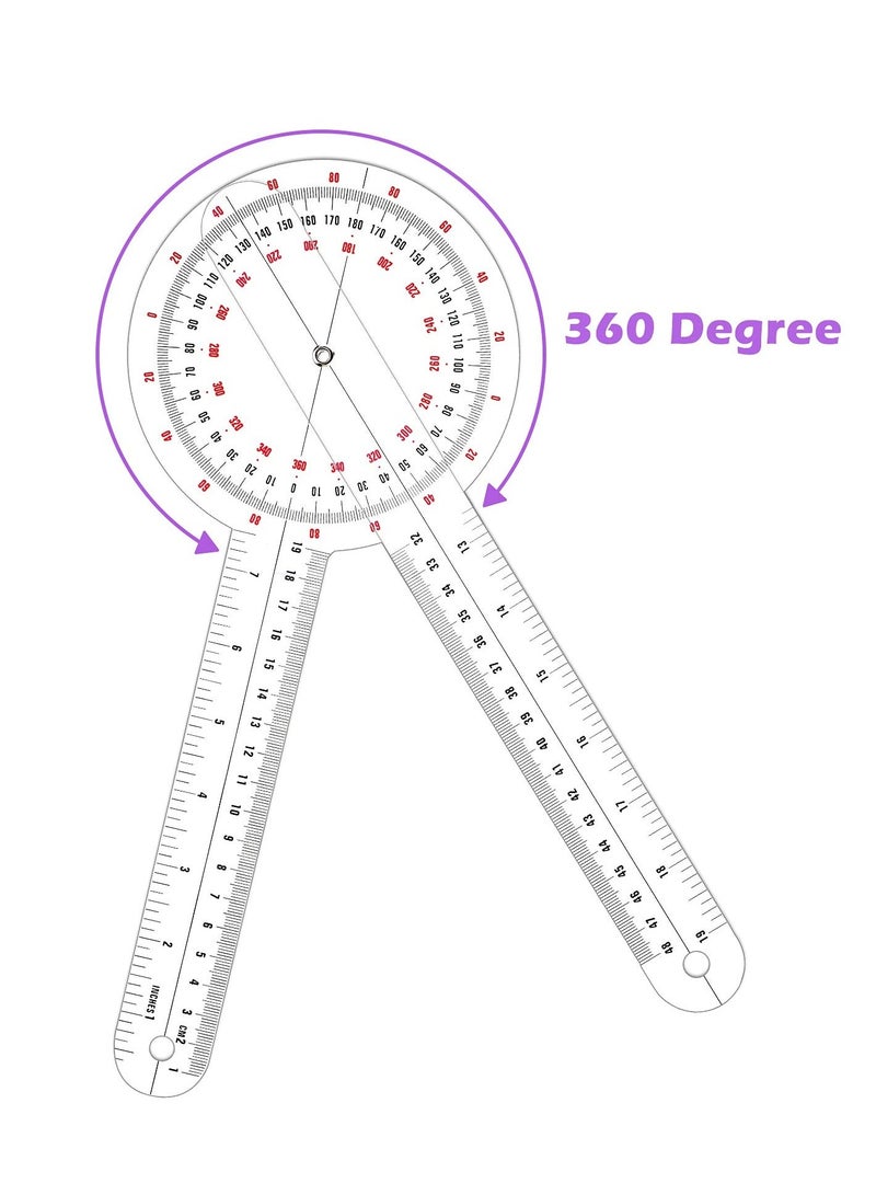 12 Inch Goniometer Transparent Orthopedic Angle Ruler Plastic Goniometer 360 Degree for Body Measuring Tape Goniometer Protractor Ruler (2 pcs) - Image 3