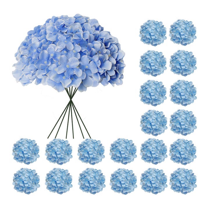 20 PCS BLUE HYDRANGEA ARTIFICIAL FLOWERS BULK FAUX HYDRANGEA FLOWERS HEADS ARTIFICIAL FAKE SILK HYDRANGEA FLOWERS WITH STEMS BLUE FLOWERS ARTIFICIAL FOR DECORATION WEDDING DCOR