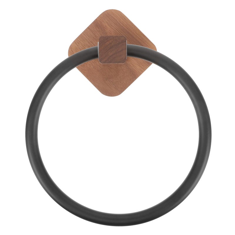 Black Wooden Wall Mounted Single Towel Ring Holder For Bathroom And Kitchen - Image 2