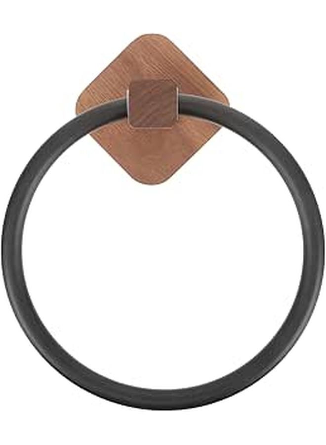 Black Wooden Wall Mounted Single Towel Ring Holder For Bathroom And Kitchen - Image 1