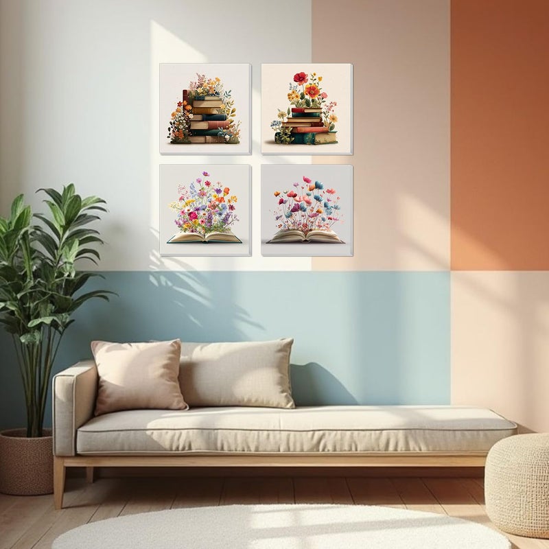 Banket 4 Pack Framed Paint by Numbers Kit for Adults Beginner Book Adult Paint by Number Kits on Canvas Flowers Painting by Numbers for Adults with Frame DIY Painting Kits for Home Wall Art 8x8 Inch - Image 4