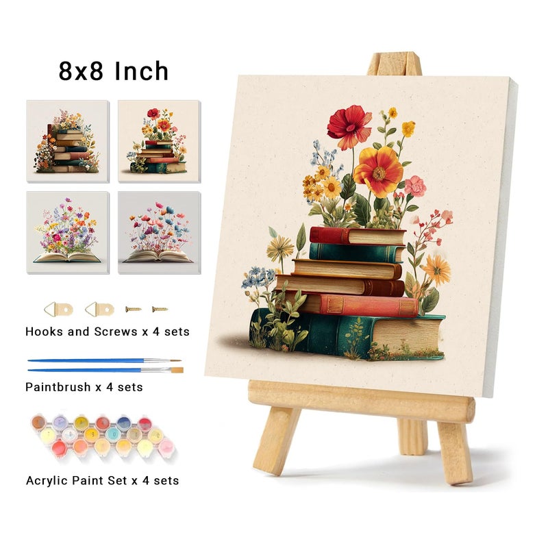 Banket 4 Pack Framed Paint by Numbers Kit for Adults Beginner Book Adult Paint by Number Kits on Canvas Flowers Painting by Numbers for Adults with Frame DIY Painting Kits for Home Wall Art 8x8 Inch - Image 2