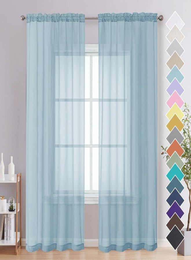 OVZME Sky Blue Sheer Curtains 84 Inches Long 2 Panels - Soft Light Filtering Window Sheer Panels for Living Room/Bedroom, Top Dual Rod Pocket, 1 Pair, Each 42Wx84L Inches - Image 1