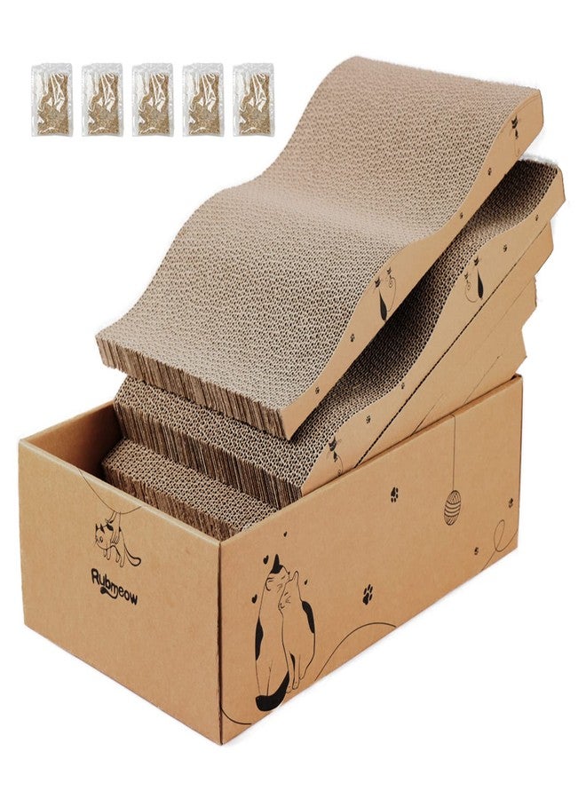 RUBMEOW Cat Scratcher Cardboard Scratch Pad for Indoor Cats and Kitty 5pcs - Image 1