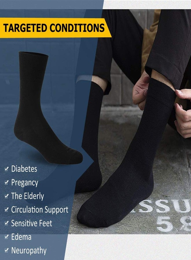 Facool Diabetic Crew Socks for Men Women, Non-Binding Loose Top Seamless Toe Moisture Wicking Soft Cotton Diabete Dress Quarter Long Neuropathy Socks, 6 Pairs White/Grey/Black Medium - Image 2
