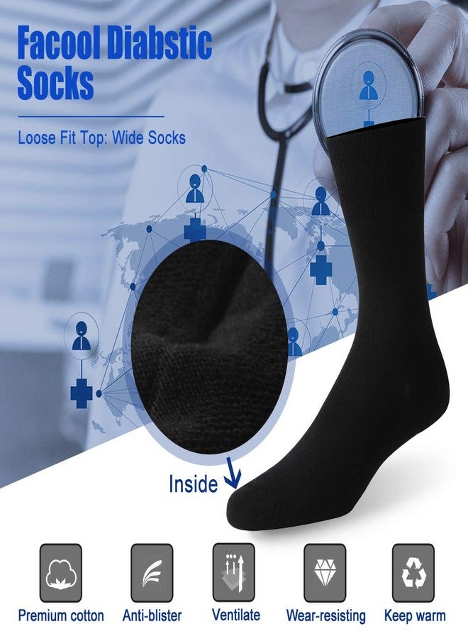 Facool Diabetic Crew Socks for Men Women, Non-Binding Loose Top Seamless Toe Moisture Wicking Soft Cotton Diabete Dress Quarter Long Neuropathy Socks, 6 Pairs White/Grey/Black Medium - Image 4