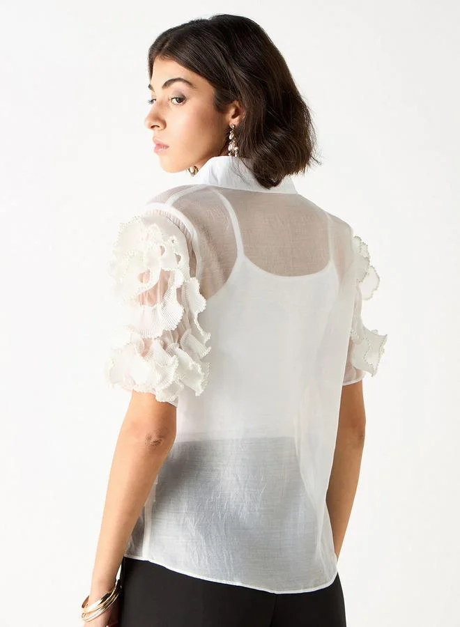 2Xtremz 2Xtremz Textured Collared Shirt with Embellished Stylised Sleeves