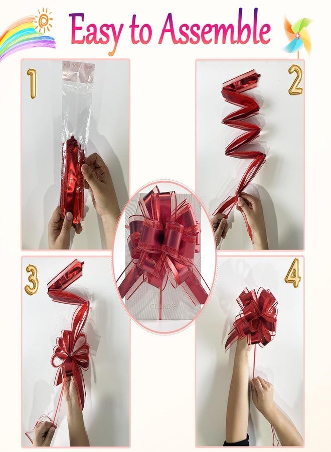 AKLVBL 10 Pack Large Pull Bows with Ribbon, Gift Wrap Bows for Wedding, Parties & Presents (Red) - Image 2