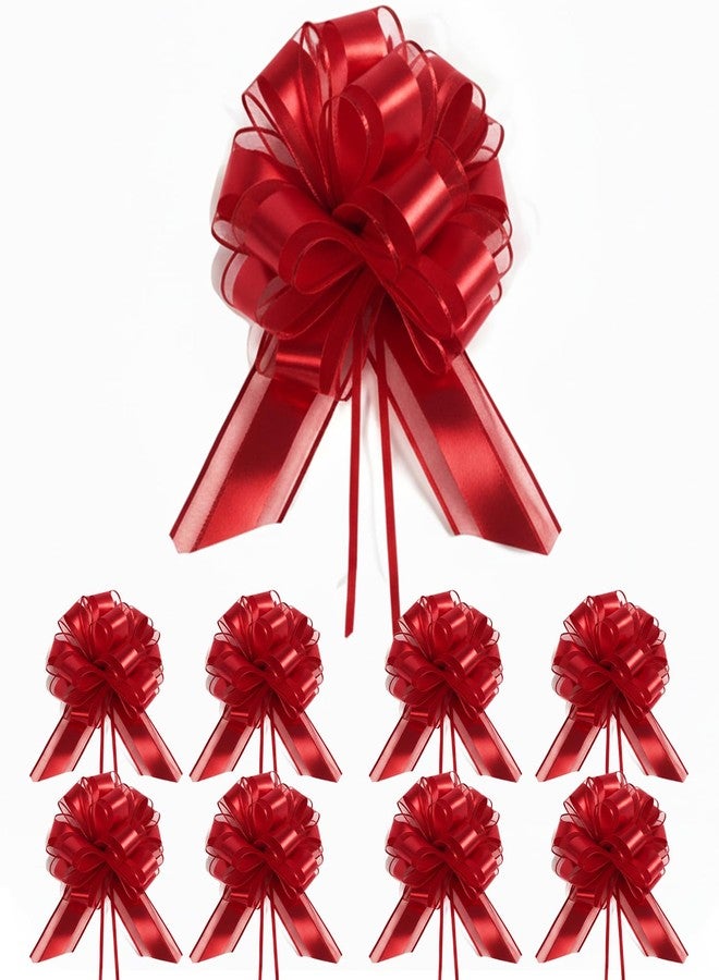 AKLVBL 10 Pack Large Pull Bows with Ribbon, Gift Wrap Bows for Wedding, Parties & Presents (Red) - Image 1