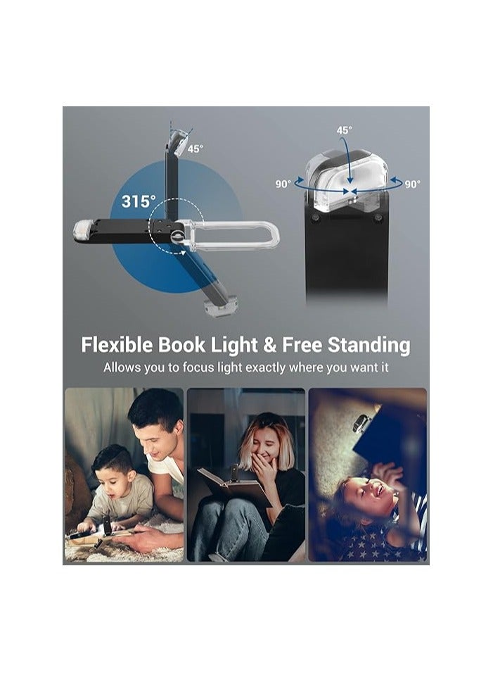HH DEWENWILS LED Book Light USB Rechargeable Reading 2 Brightness Levels, Clip on for Reading in Bed, Eye Care Lamp for Kids, Bookworms (Black), HBRL01A - Image 4
