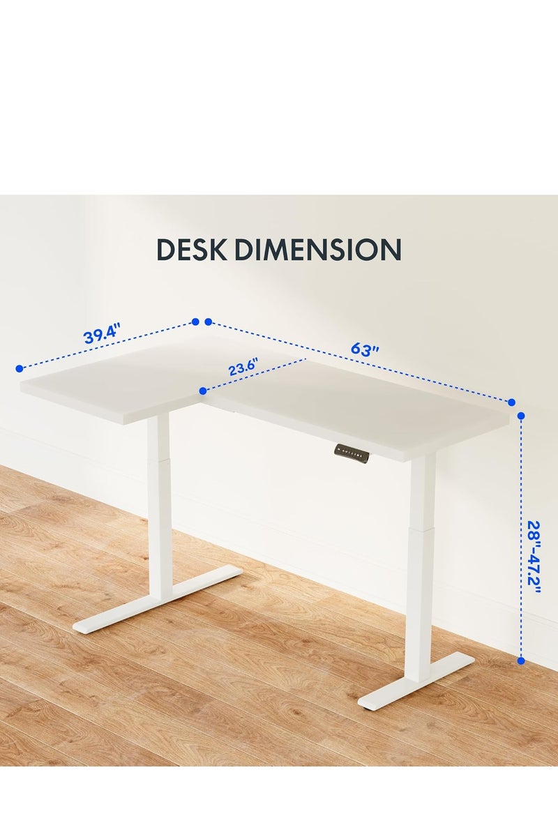 ماهاماي مكتب كهربائي قائم من FLEXISPOT Pro - على شكل حرف L، مقاس 63 × 40 بوصة، مكتب زاوية قابل لتعديل الارتفاع بمحركين وسطح توصيل أبيض للمنزل والمكتب - Image 3