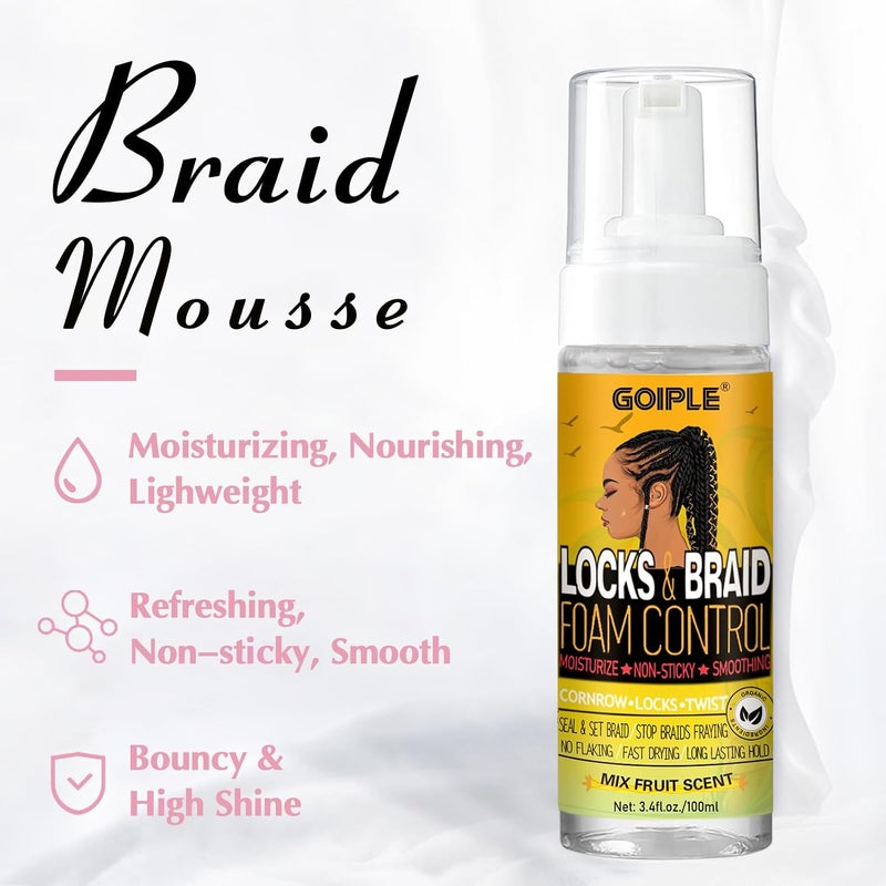 Goiple Extra Hold Braiding Kit - Smoothing Gel for Twists, Locs, Braids, Cornrows, High Shine Long Lasting Braid Mousse Foam, and Bonnet Tool - Image 4