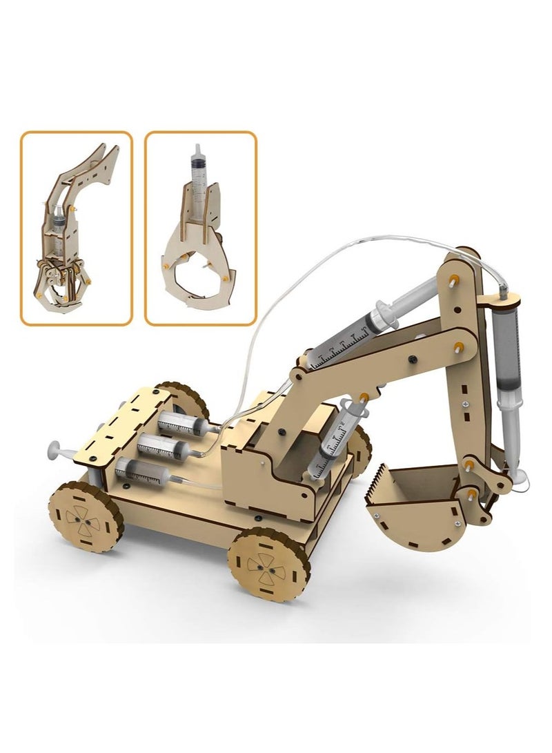 Loquat 3D Wooden Excavator Vehicle Toys, Micro Building Blocks Set, STEM Science Kit with Air Pressure System to Build A Wood Excavator Model, Including 3 Replaceable Gripper  Digger, for Creative Kids - Image 1