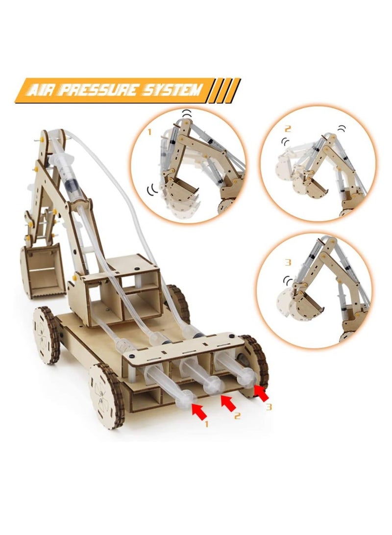 Loquat 3D Wooden Excavator Vehicle Toys, Micro Building Blocks Set, STEM Science Kit with Air Pressure System to Build A Wood Excavator Model, Including 3 Replaceable Gripper  Digger, for Creative Kids - Image 2