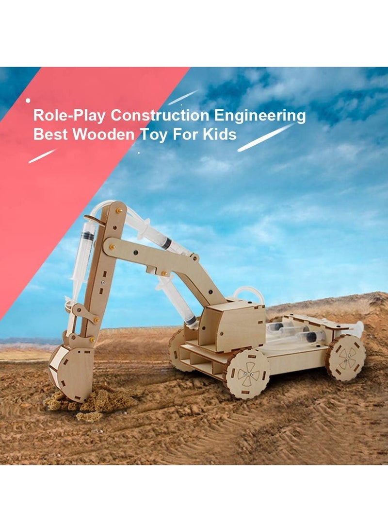 Loquat 3D Wooden Excavator Vehicle Toys, Micro Building Blocks Set, STEM Science Kit with Air Pressure System to Build A Wood Excavator Model, Including 3 Replaceable Gripper  Digger, for Creative Kids - Image 4