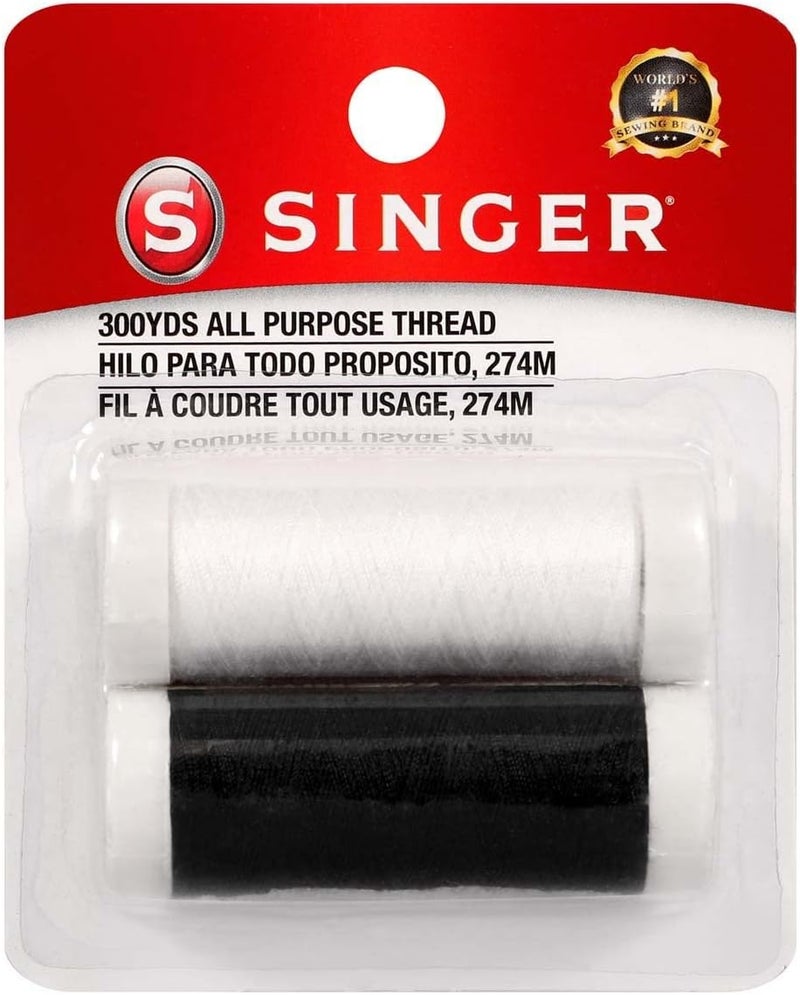 SINGER 60450 Hand Sewing Polyester Thread Duo Pack - 150 Yards Each in Black and White - Image 1