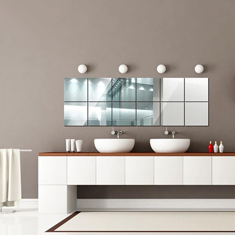 WallDaddy Super Square 3D Acrylic Home Decorative Art Mirror Wall Stickers Silver (Pack of 12pcs) - Image 3