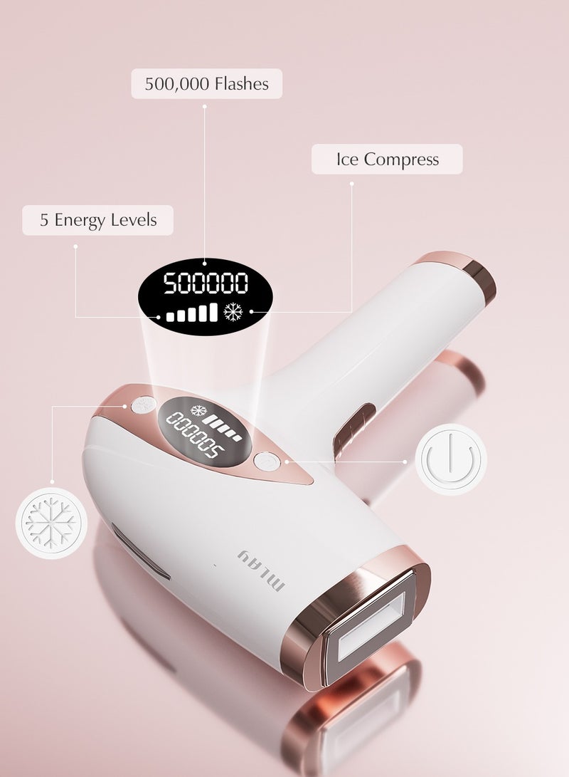 ملاي جهاز إزالة الشعر بالليزر T4 بتقنية التبريد، 500,000 ومضة/5 مستويات طاقة/وضعين تلقائي ويدوي، جهاز إزالة الشعر بالليزر IPL بشكل دائم وبدون ألم للذراعين والساقين وتحت الإبط وخط البيكيني - Image 4